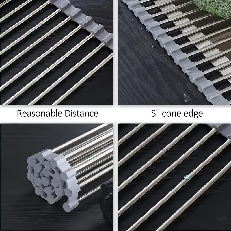 Deluxe Roll-Up Stainless Steel Dish Drying Rack - Space-Saving Over-The-Sink Design, Portable & Anti-Rust,  Dish Drying Rack for Kitchen Counter