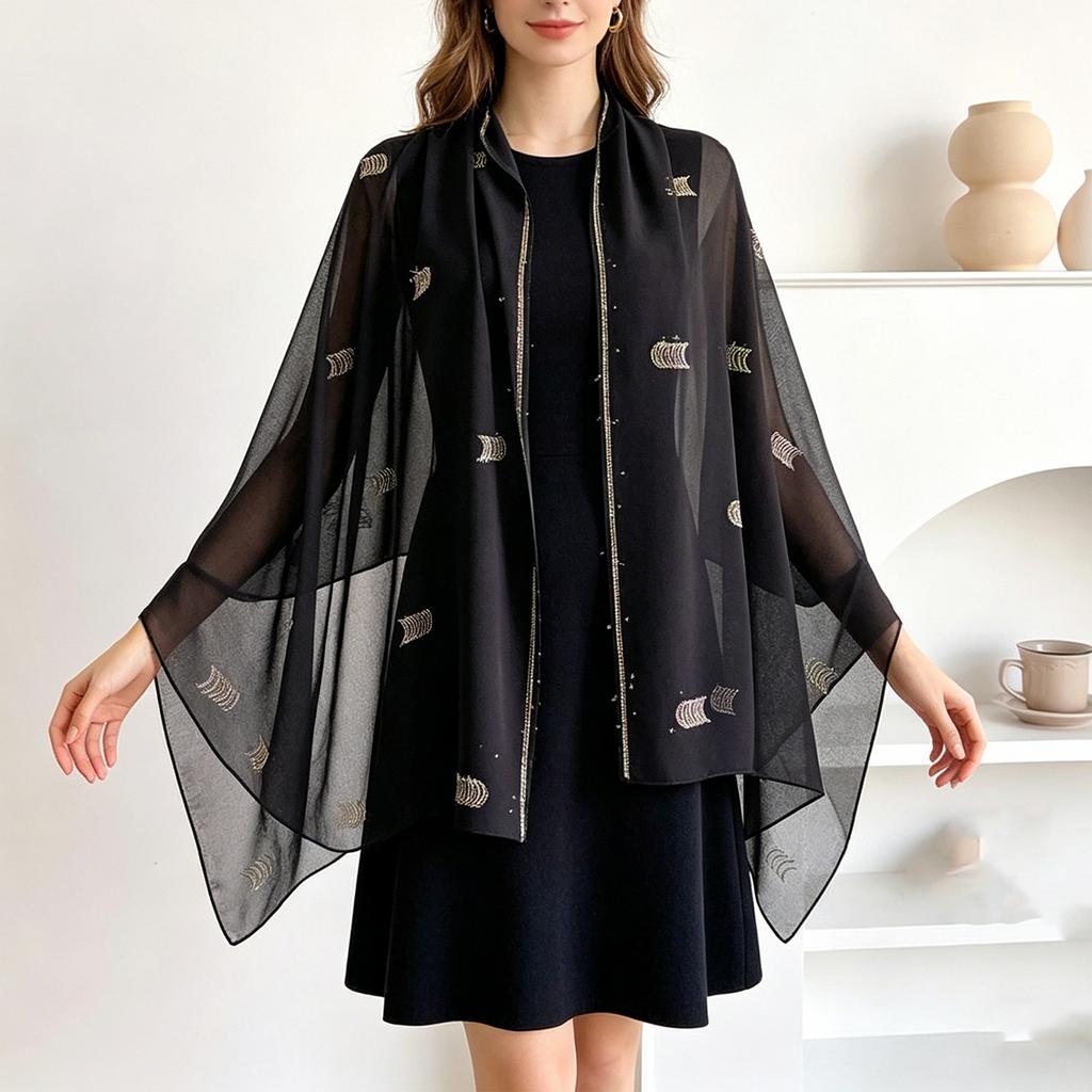 Women’s Fashion Versatile Arc-Shaped Scarf Long Shawl Lightweight Sheer Wrap with Subtle Pattern for All Seasons