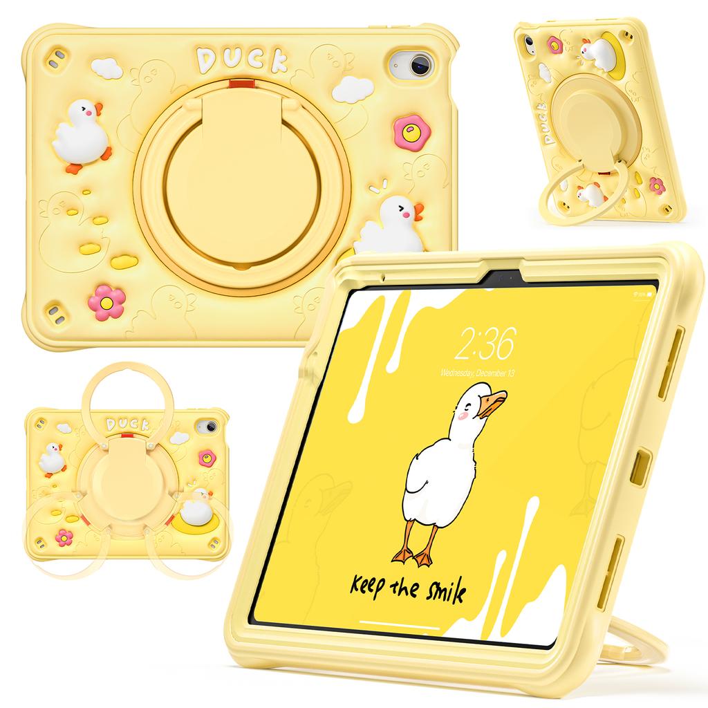 For iPad (2025)/10.9 (2022) Case Cartoon Duck Kickstand PC+Silicone+TPU Tablet Cover