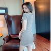 New pure desire Spice Girl square neck dress summer sexy slim fit short sleeve short skirt split hip wrap skirt