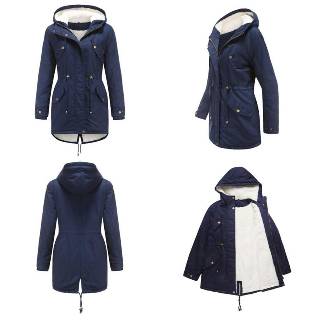 Manteau Parker à Col Capuche Coton Manteau Zippé Mi-Long Saison Hiver Manteau Chaud et Moelleux avec Veste en Coton