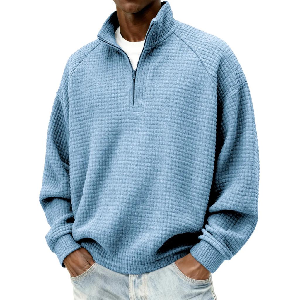 Men's Retro Plaid Long Sleeve Zip-Up Sweatshirt with Stand Collar Casual Fall Winter
