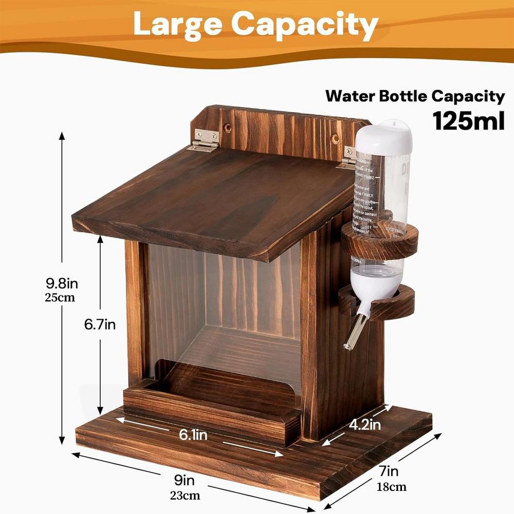 

Кормушка-коробка для белок, садовая станция для кормления бурундуков с бутылкой для воды, деревянный настенный домик-кормушка для птичьего корма, орехов, кукурузного початка жёлтый