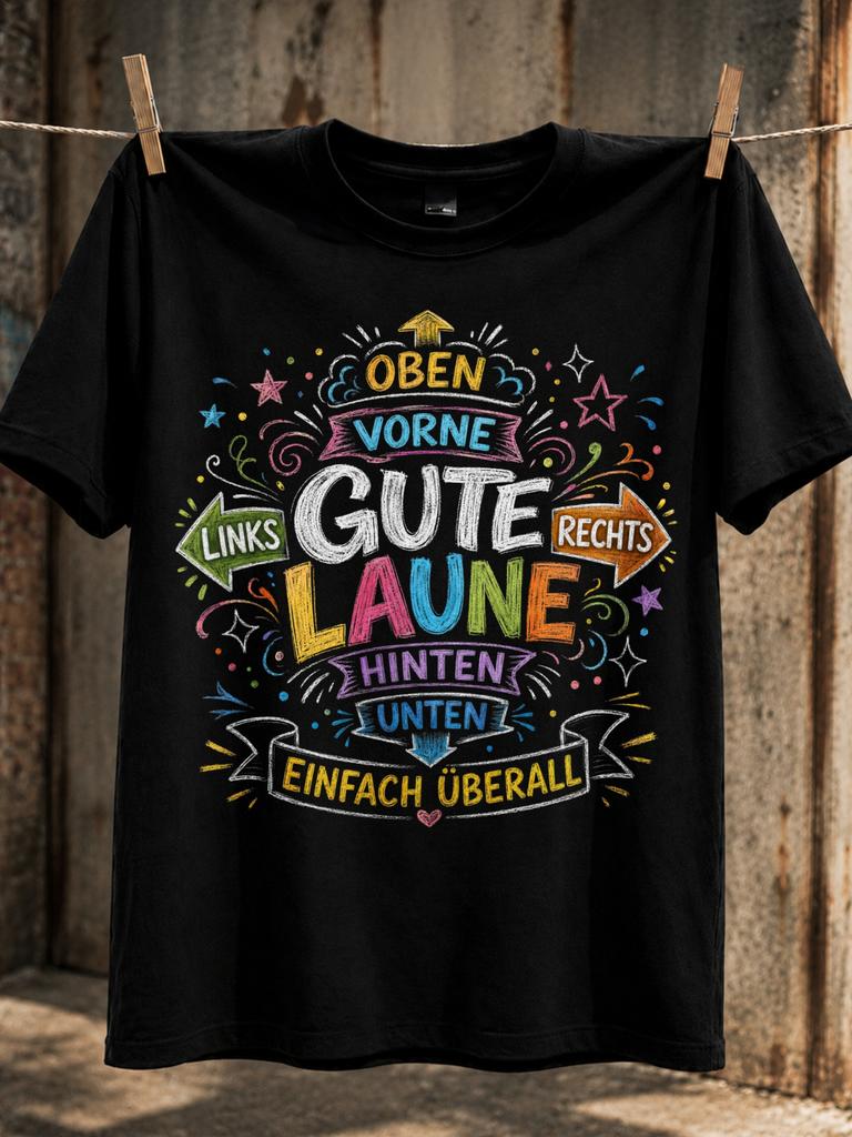 Gute Laune Chalk Style Direction Arrows Stars And Doodles Oben Vorne Links Rechts Hinten Unten Unisex All Tshirt