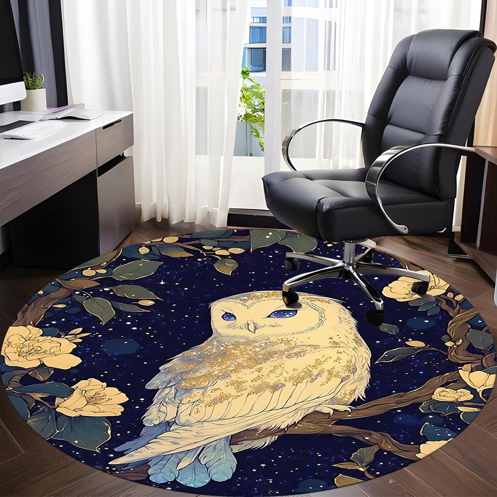 1PC Night Owl Office Round Area Rug, Indoor Mat Suitable For Office, Under Office Chairs Bedroom Living Room Home Decor, Room DecoT1223053