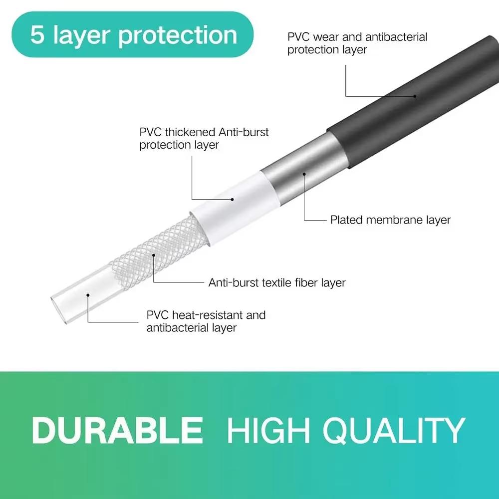2m Black PVC Silicone Shower Head Hose Flexible Hose High Pressure Water Strong Multilayer Plumbing Bathroom Accessories Mass Air Flow 3
