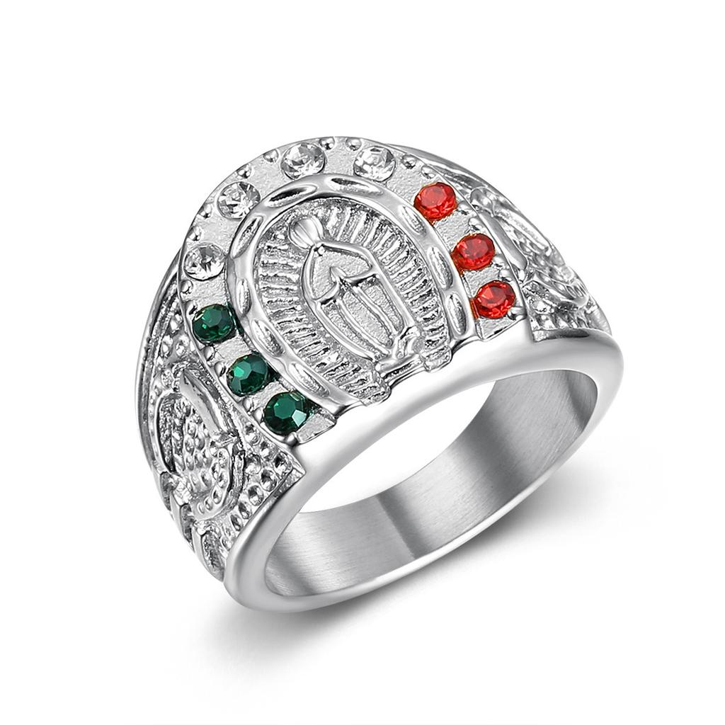 S925 Silver Ring Hip-hop Ring Gold-plated Diamond Virgin Mary Men's Ring