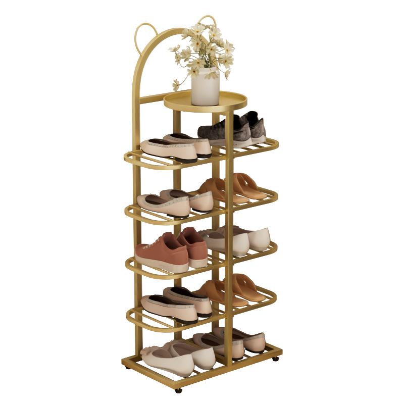 

Gold Tube Metal Shoe Rack 5-Tier - Space-Saving Entryway Organizer with Decorative Top Shelf, Modern Glam Storage for Small оранжевый