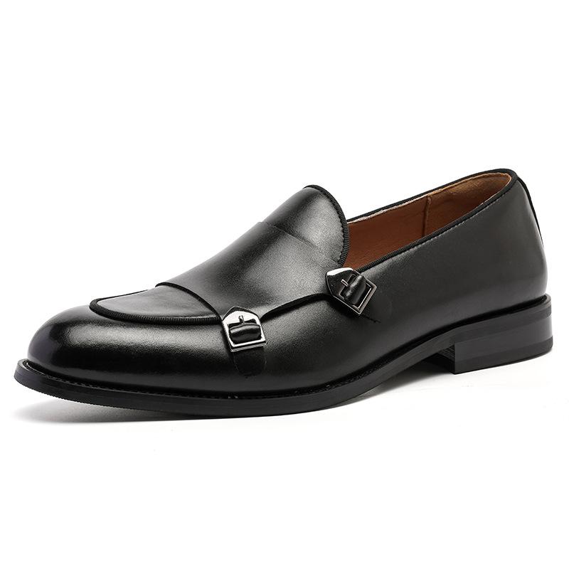 Loafers Men's Leather Shoes British Style One Pedal Business Lazy Casual Double Buckle Loafers Versatile Men's Shoes Wedding Shoes
