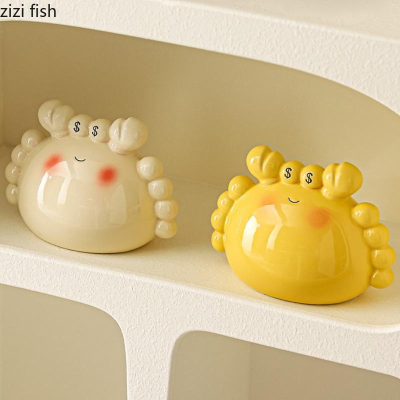 Cartoon Crab Piggy Bank Crab Ornament Storage Jar Animal Model Decoration Sculpture Displaying Statues Birthday Gift Figurines