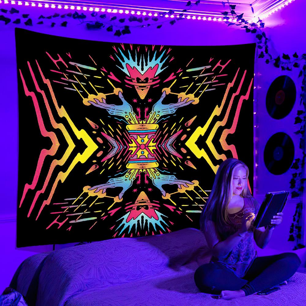Black Light Tapestry UV Reactive Psychedelic Wall Hanging Dj Background  for Bedroom Dorm Indie Room Decor