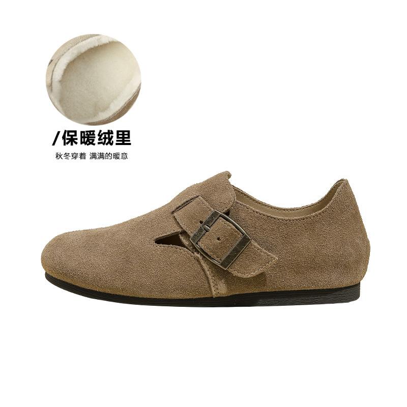 Retro Women's Winter Velvet New Inner Height-increasing Thick-soled Fluffy Shoes Single Shoes Soft-soled Doudou Shoes