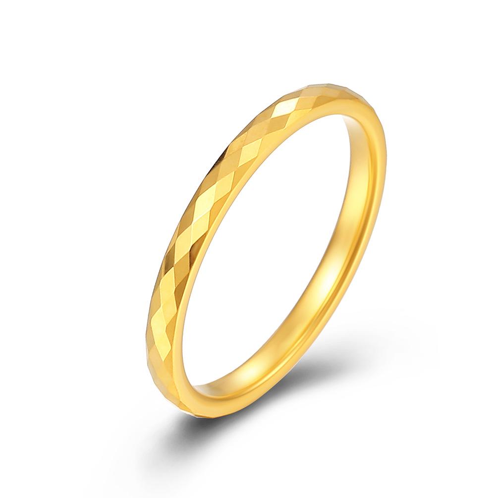 Unisex Minimalist Diamond-Cut Tungsten Steel Ring - Fashion Stacking Plain Band In Tungsten Gold