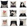 European Linen Cat Print Sofa Pillow Cover