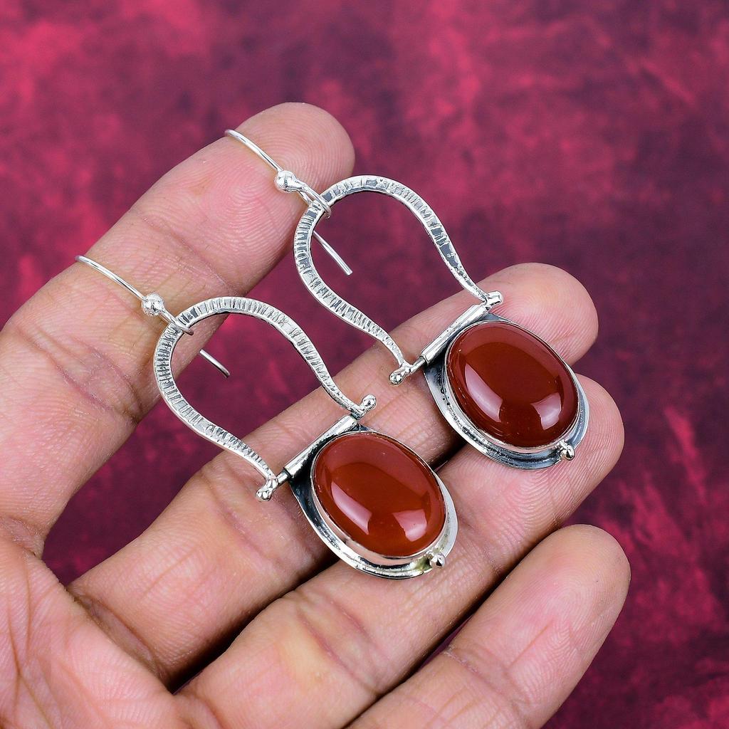 Carnelian 925 Solid Sterling Silver Earrings, Handmade Gemstone Earrings Jewelry, Gifts For Wife Brand New Earrings