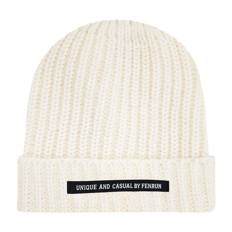 Casual And Unique By Fenrun Letter Print Knitted Hat Thick Striped Warm Cap