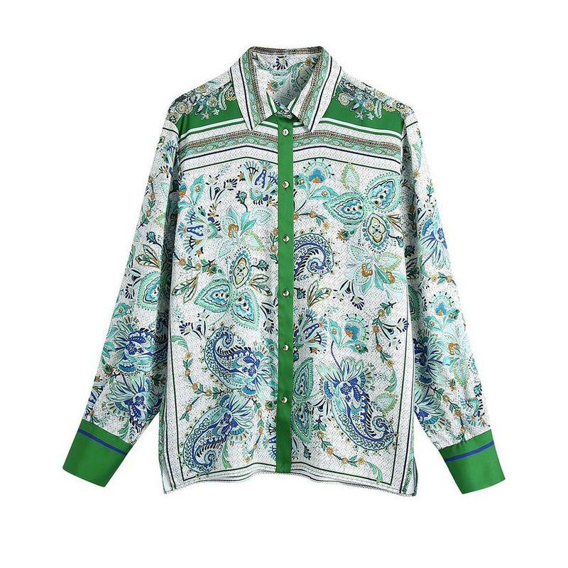 Beach Summer New Arrival Women's Clothing Fashion Style Lapel Long Sleeves Button Shirt + Positioning Printed Pants Suit Women's