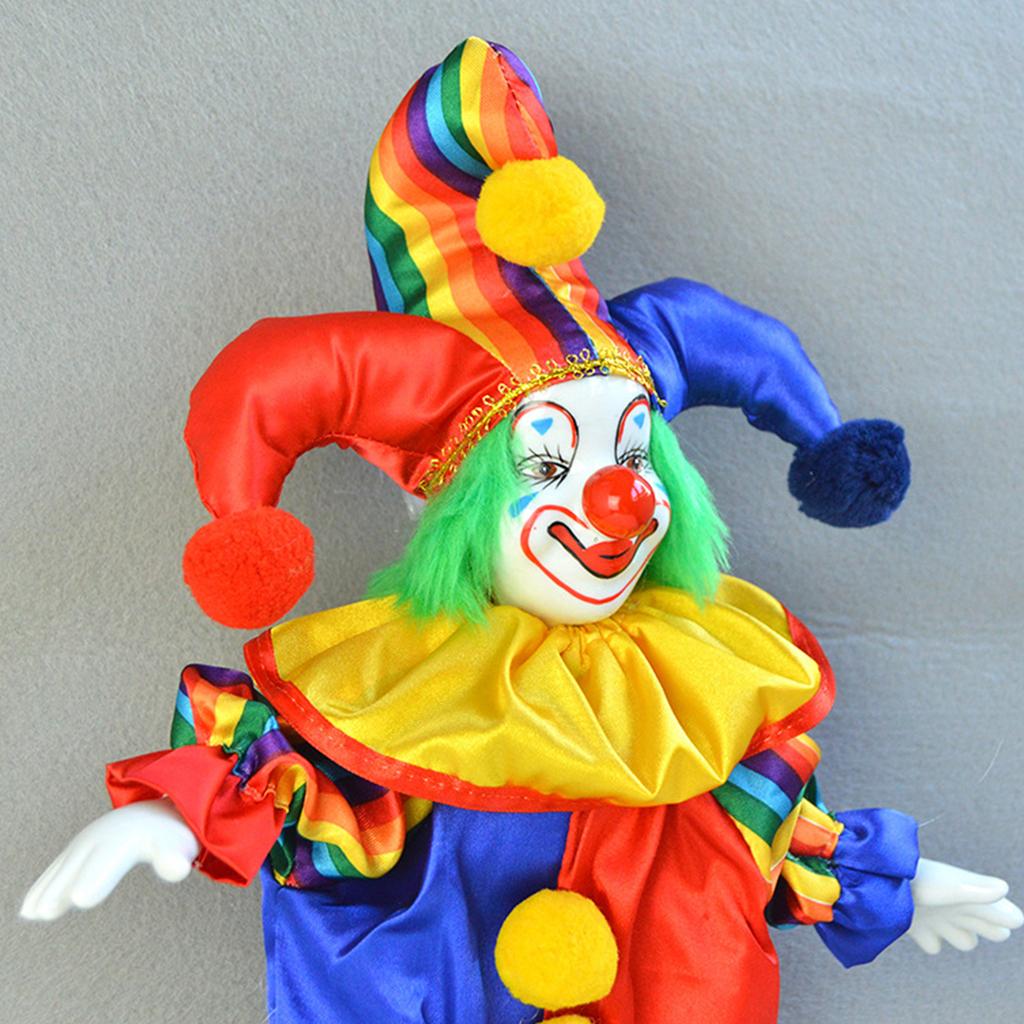 38cm Colorful Costume Smiling Porcelain Clown Figurine Dolls for Creative Gift Home Decors and Festives Celebration
