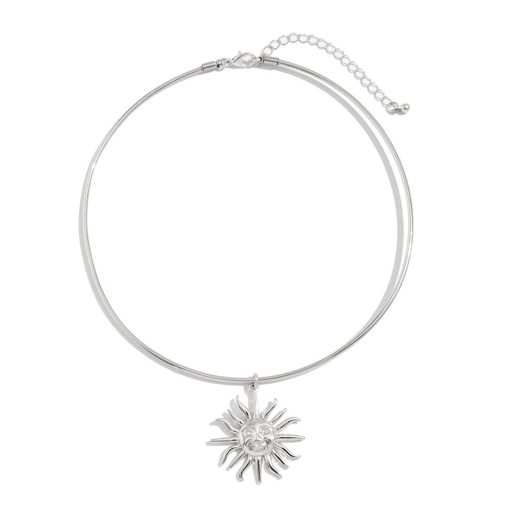 Gold Metal Thin Choker Adjustable Summer Necklace Fashion Sun Pendant Neck Chain  for Women