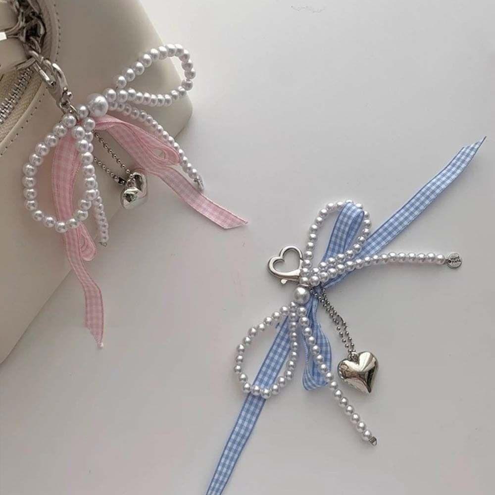 Bag Pendant Plaid Ribbon Bow Key Chain Cartoon Phone Pendant Balletcore Keychain  Birthday Gift
