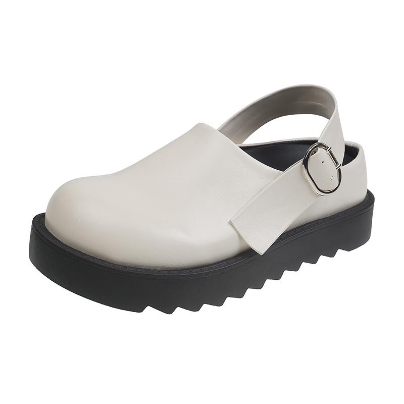 Women's Fashion Slippers Platform Sole Cover Toe Half Slippers Outdoor Fashion All-match One Kick Spring and Autumn Single Shoes