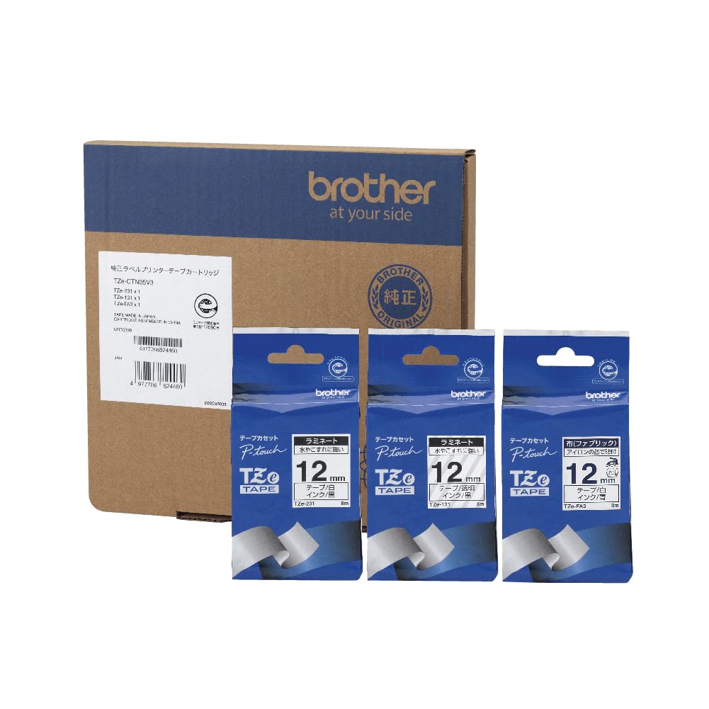 

Brother Industries Peatouch Tape Cloth 12mm [Brother Genuine] Laminate/Fabric TZe-CTN05V3 (TZe-231, TZe-131, TZe-FA3/3 pack) White, Transparent,