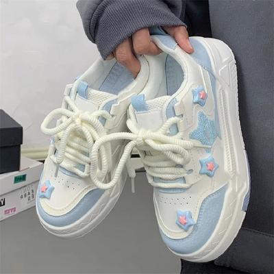 Modne słodkie niebieskie gwiazdki sportowe buty damskie kawaii harajuku styl grube podeszwy tenisówki damskie wypoczynek wszechstronne platformy wulkanizowane buty