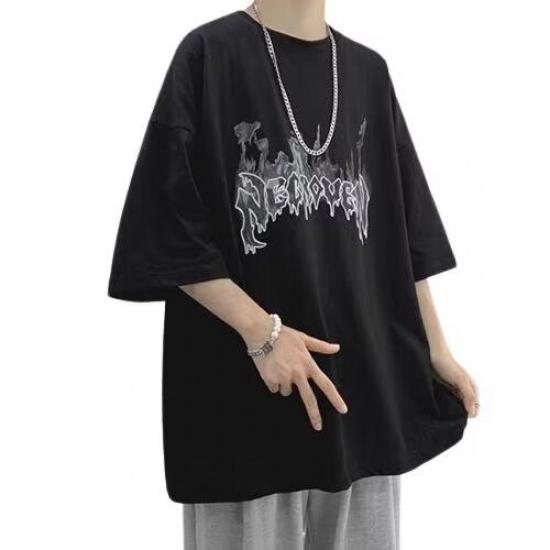 Pánské trendy tričko s krátkým rukávem s kulatým výstřihem a kulatým výstřihem na léto Volný ležérní top