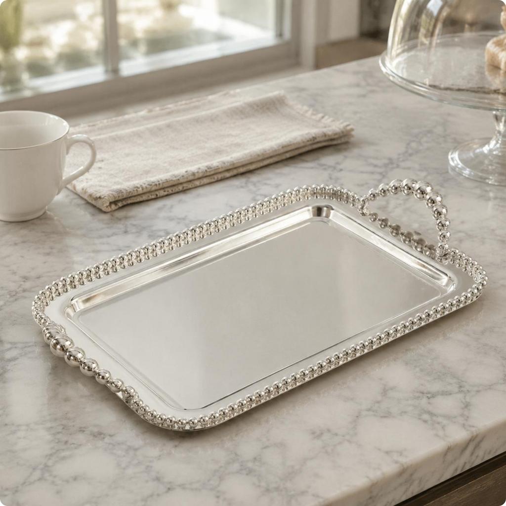 Mirrored Tray Rectangular Handled Serving Tray Kitchenware Decorative Home Decor Mirror Polished