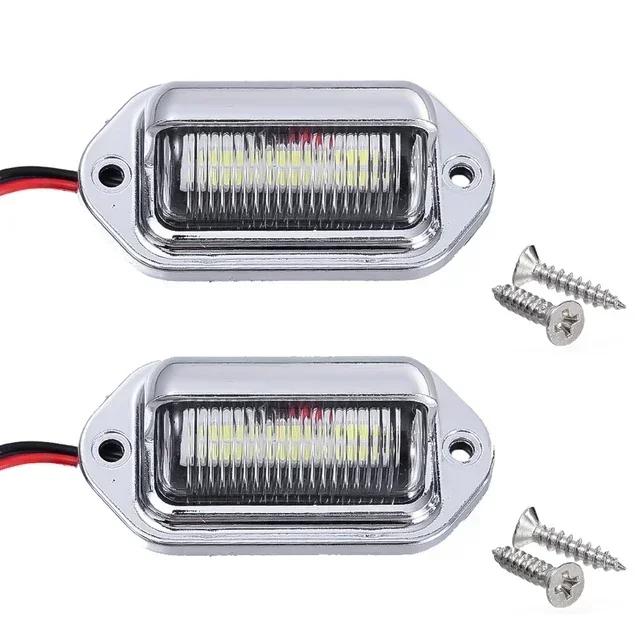 6 LED Car License Number Plate Lights Waterproof 12-24V Universal Truck RV Trailer Tail License Plate White Side Lamp Bulbs 2pcs