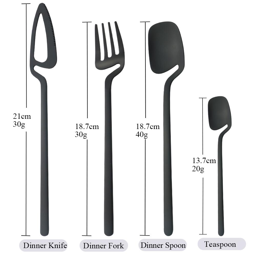 16Pcs Black Cutlery Set Knives Dessert Forks Spoons Dinnerware Set 304 Stainless Steel Tableware Set Home Kitchen Silverware Set