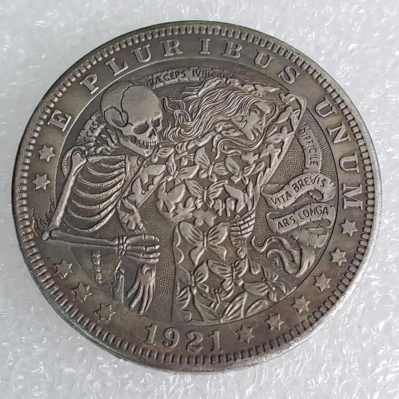 Antique 1921 Morgan Silver Dollar: Hobo Skull Beauty Commemorative Coin #130-1 Copper