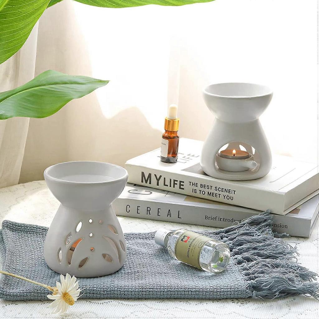 Essential Oil Burner Ceramic White, Scented Wax Melt Heater With Tea Candle Holder Decorative Aroma