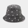 Fashion Girl Y2K Floral Embroidered Denim Bucket Hat Korean Style Foldable Sun Panama Hat for Women Summer Outdoor Casual Cap