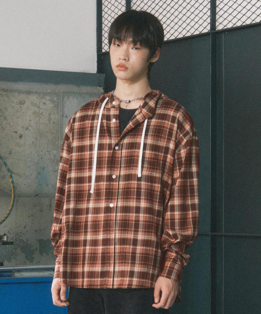 Sekeonmonollogeu Oversized Check Hoodie [Cherry]_Sesh012Cherry