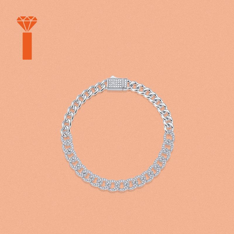 Hip Hop Full Pave Moissanite Cuban Bracelet - 925 Sterling Silver Sparkling Curb Link Bracelet for Streetwear 16.5cm серебряный