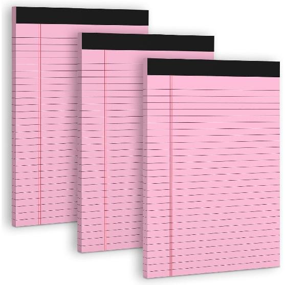 3 Pack White Legal Pads 8.5 x 11 Note Pads, Wide Ruled Notepads, Micro Perforated Lined Note Writing Pads 30 Sheets per Notepad Double-Side Printed