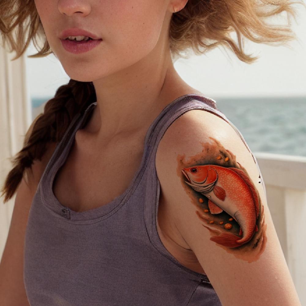 12 Stück Temporäre Tattoos Realistische Temporäre Tattoos Garnele Goldfisch Oktopus Für Männer Schultern Erwachsene