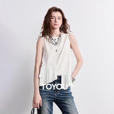 Chuyu Damen Rundhals Asymmetrisches Ärmelloses Oberteil