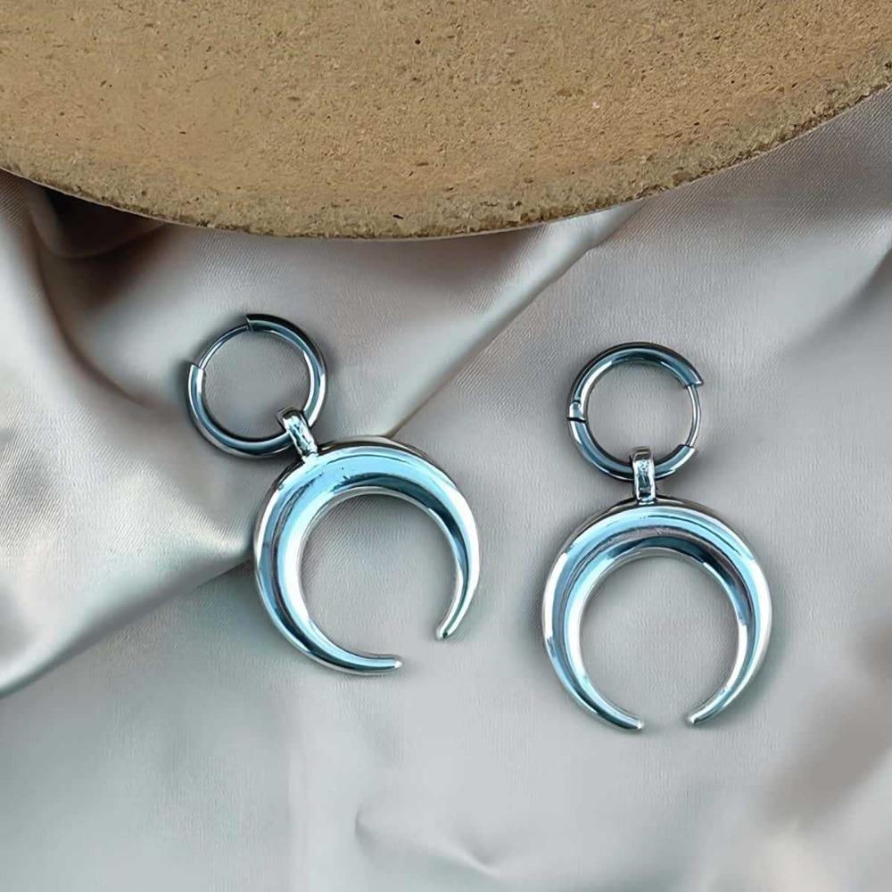 Minimalism Double-sided Smooth Surface Moon C-Shaped Dangle Earrings for Men Women Sliver Color Gothic Hip Hop Jewelry Gifts