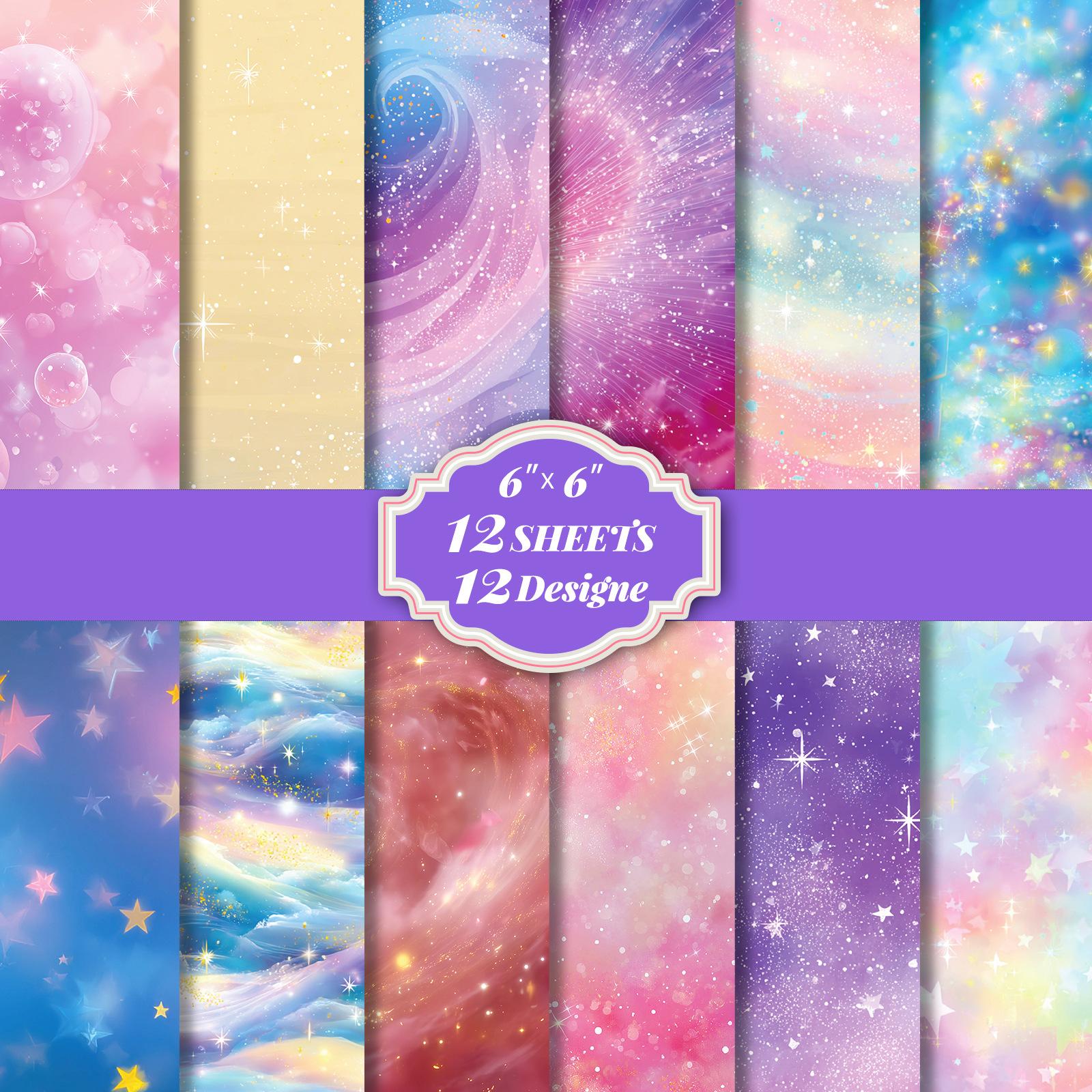 

12 Sheets/Pack Shining Star Material Pack Pink Purple Dream Starry Sky Photo Frame Hand Account Background Decorative Material Paper Batch