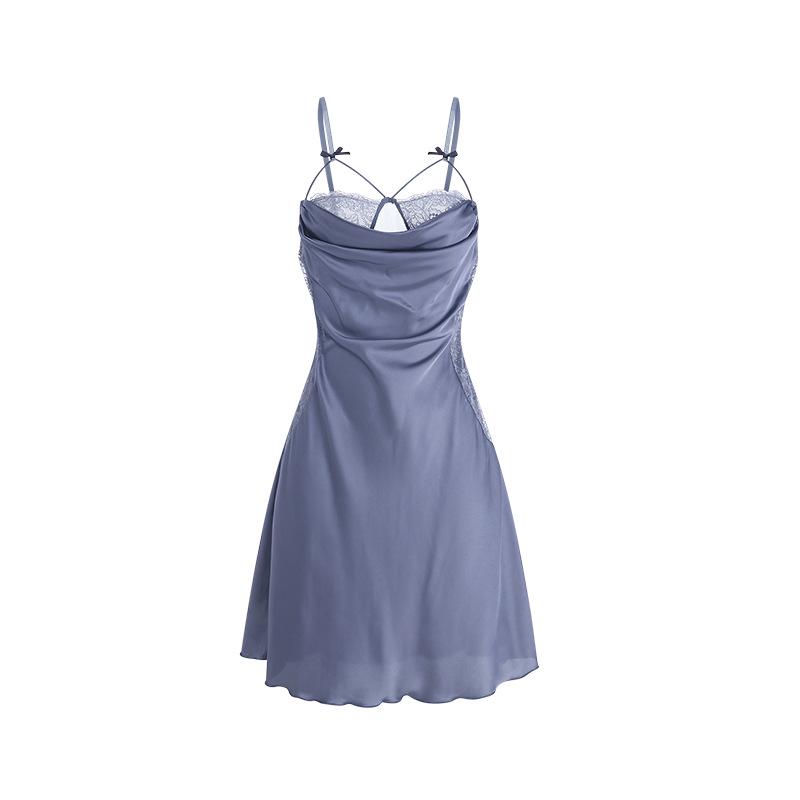 DZ Rose Satin Lace See-Through Deep V Suspender Skirt with Outer Robe Home Set