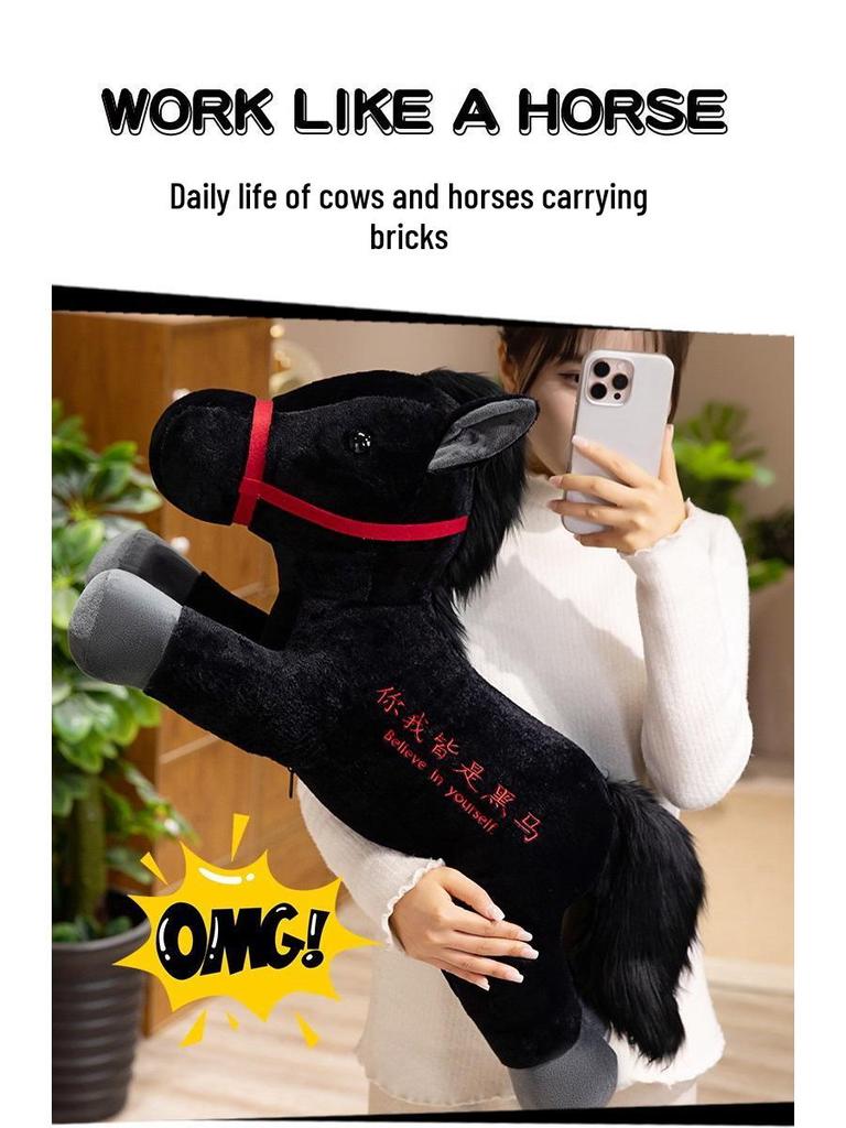 2026 Year of the Horse Zodiac Mascot Plush Toy - Black Horse New Year Gift