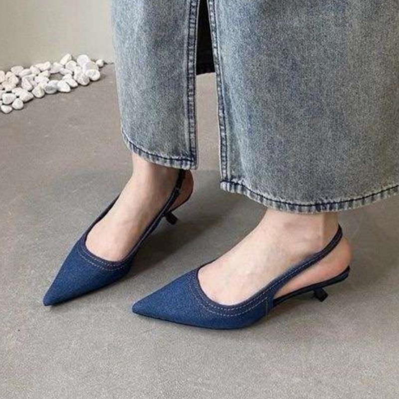 

Summer Lightweight Leisure Comfortable Elegant and Fashionable New Pointed Toe Low-heeled Sexy Party High-heeled Sandals 35 світло-синій колір