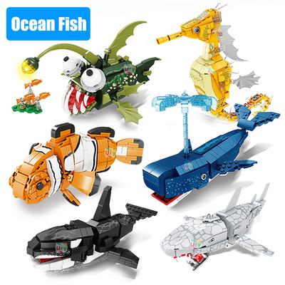 Moc Animales Marinos Océano Hipocampo Orca Pez Linterna Modelo Set Bloques de Construcción Diy Niños Ensamblar Juguete para Niños Regalo