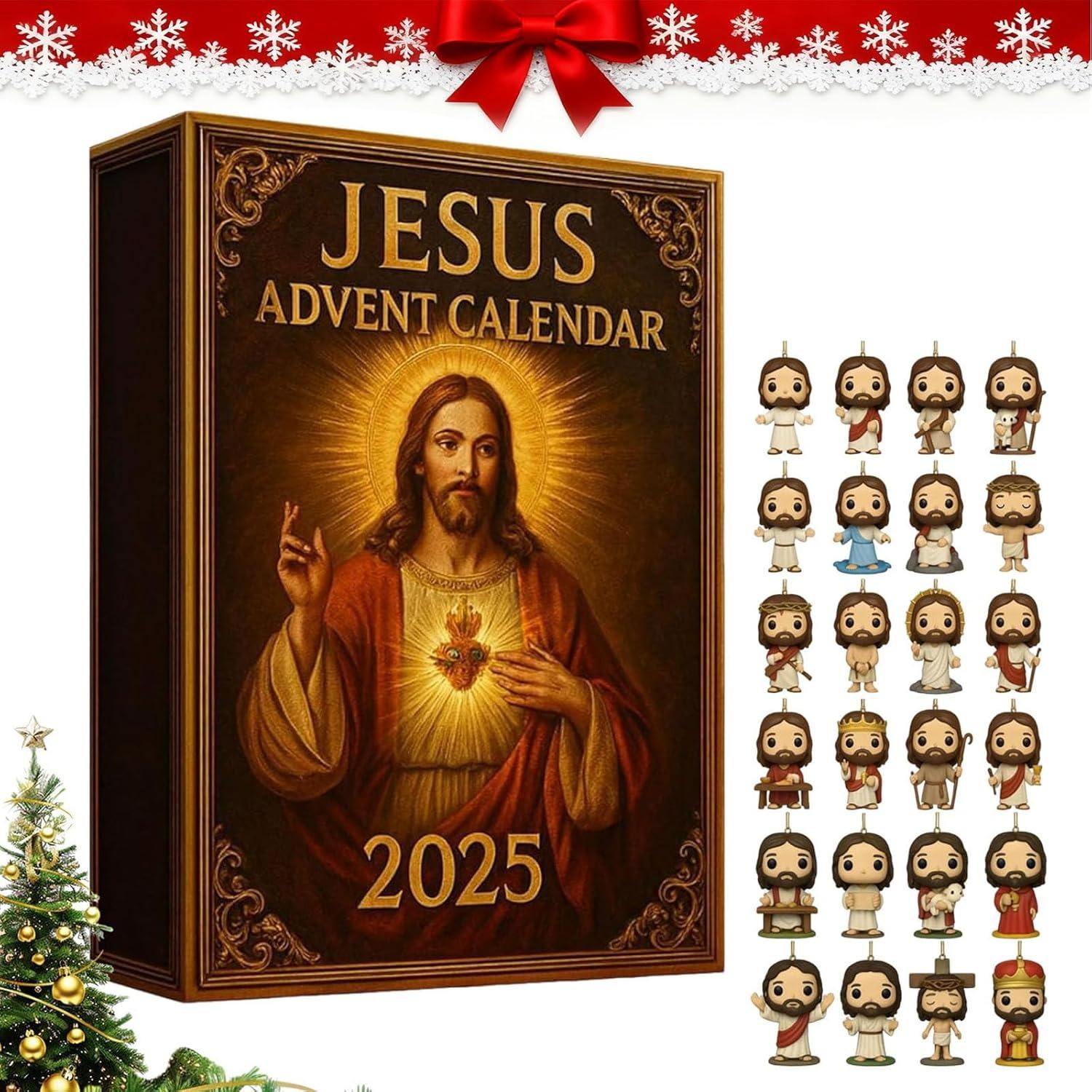 

Ісус Адвент-календар 2025, Адвент Ісуса 2025 Адвент-календар з 24 різними 2D плоскими акриловими фігурками Ісуса для прикрас на різдвяну ялинку 2D flat різнокольоровий