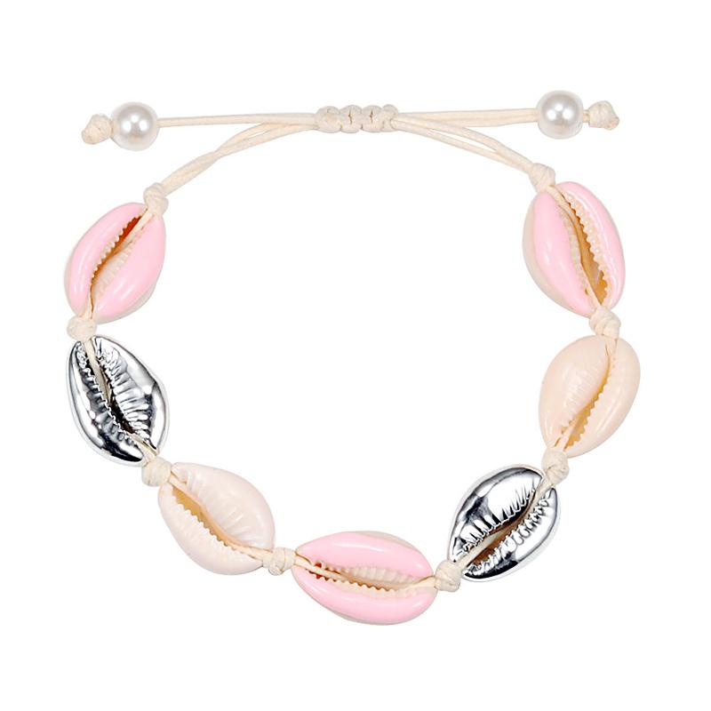 Colorful Printed Shell Bracelet for Women Bohemian Conch Braided Ankle Chain Bangle Adjustable Girls Summer Holiday Jewelry Gift
