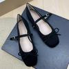 Fashion Flat Shoes for Women Suede Square Toe 2025 Spring and Autumn New Bow Flat Bottom Mary Jane Shoes Plus Size Women's Shoes 43 44