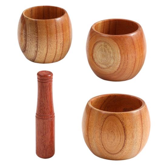 1 Set Garlic Mortar Eco-friendly High Durability Wood Manual Garlic Press Crusher Mortar Set for Home