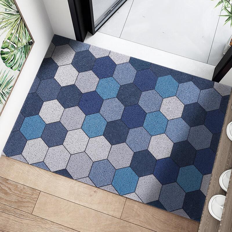 FOOJO Loop Mat, Cuttable Entrance Mat, Waterproof And Non-Slip Doormat for Removing Dirt, 60*90cm, Geometric Blue Tone